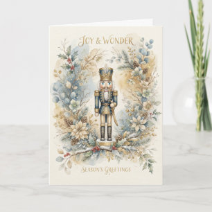 Blaue Blumen-Nussknacker-Weihnachtskarte Karte