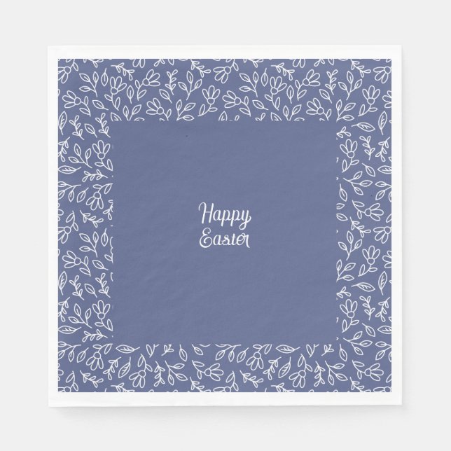 Blaue Blumen-Oster-Servietten – Frohe Ostern  Serviette (Vorderseite)