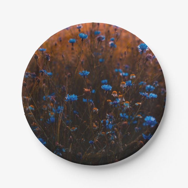 Blaue Blumen Pappteller (Vorderseite)