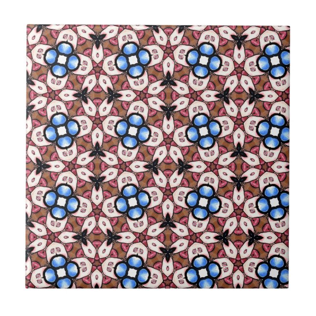 Blaue Blumen Pink und Braun  Fliese (Vorderseite)