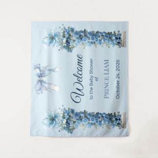 Blaue Blumen Prince Liam Baby Shower Rückwand Wandteppich