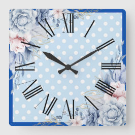 Blaue Blumen Quadratische Wanduhr