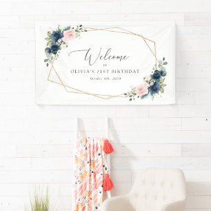 Blaue Blumen, Rosa Blumen, Geburtstagsbegrüßung Banner