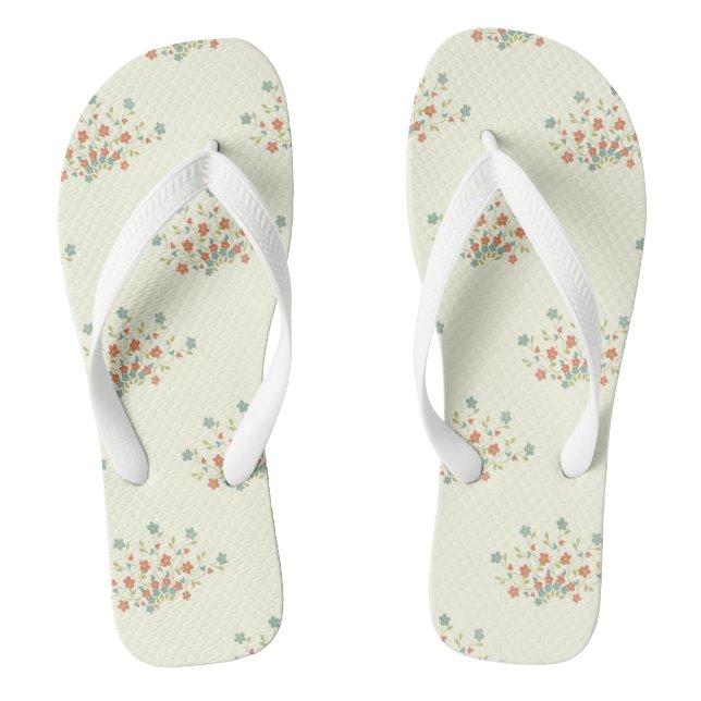 Blaue Blumen, rote Blume, Muster von Blume Flip Flops (Fußbett)