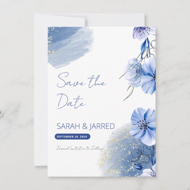 Blaue Blumen Save The Date (Vorderseite)