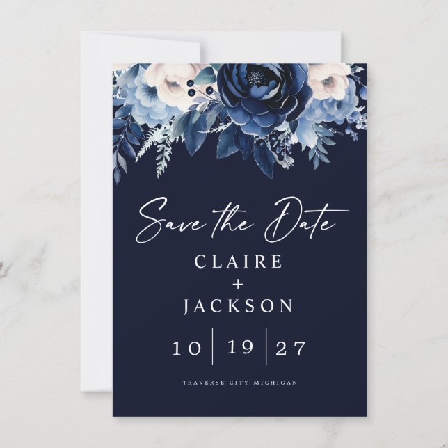 Blaue Blumen Save The Date (Vorderseite)
