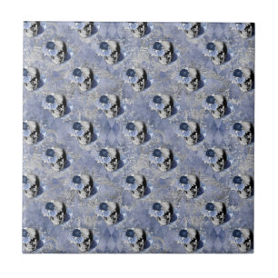 Blaue Blumen-Schädel-Serie Design 2 Fliese