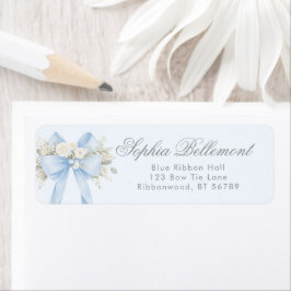 Blaue Blumen-Schleife Baby Shower Rücksendeadresse