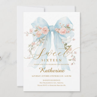 Blaue Blumen-Schleife Sweet Sixteen Einladung