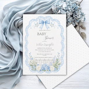 Blaue Blumen-Schleife Vintage-Baby-Einladung Einladung