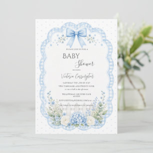 Blaue Blumen-Schleife Vintage-Baby-Einladung Einladung