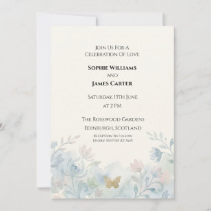 Blaue Blumen-Schmetterling-Hochzeit Einladung