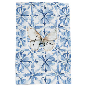 Blaue Blumen-Schmetterling Liebe Mittlere Geschenktüte