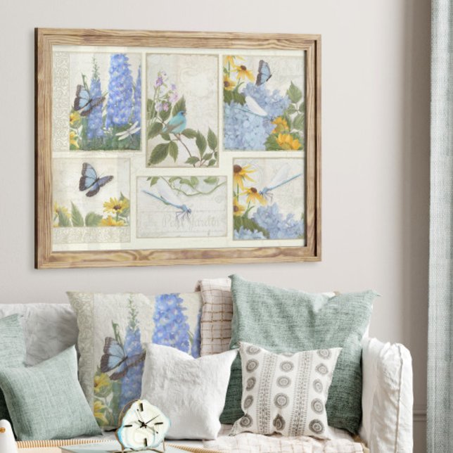 Blaue Blumen Sonnenblumen Drachenfliege Kunsthandw Seidenpapier (Von Creator hochgeladen)