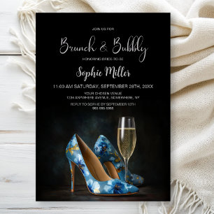 Blaue Blumen-Stilettos Brunch und Bubbly Einladung