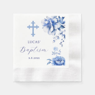 Blaue Blumen Taufpapier Napkin Serviette