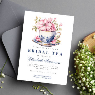 Blaue Blumen-Teetasse Something Blue Brautparty Einladung