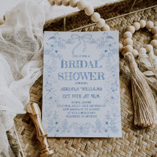 Blaue Blumen-Toile-Bogen-Hochzeitsdusche-Einladung Einladung