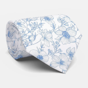 Blaue Blumen Toile de Jouy Krawatte