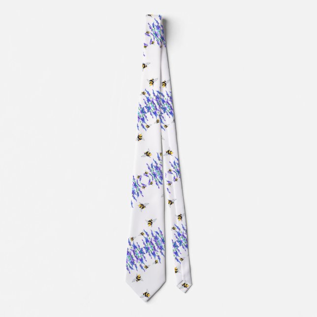 Blaue Blumen und Bee Neck Tie Krawatte (Vorderseite)