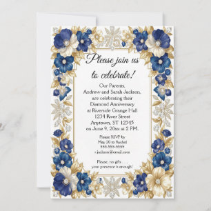 Blaue Blumen und Diamanten 75. Jubiläum Einladung