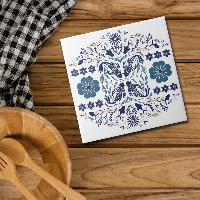 Blaue Blumen und Fisch-Asiatische Sicht Fliese (Von Creator hochgeladen)