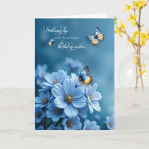 Blaue Blumen und flatternde Schmetterlinge Geburts Karte