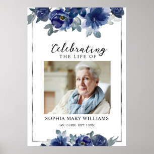 Blaue Blumen und Foto Gedenkfeier Poster