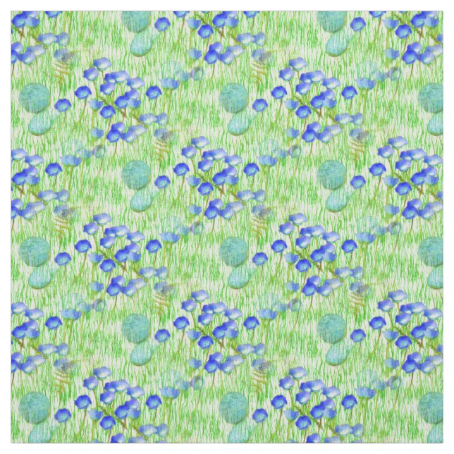 Blaue Blumen und Graslandschaften Kunstmuster Stoff (Muster)