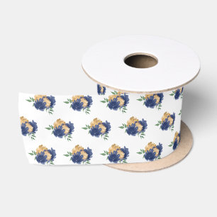Blaue Blumen und Grünmuster Satinband