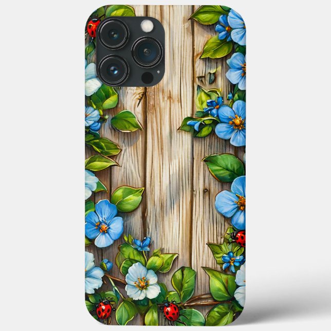 Blaue Blumen und Ladybugs Case-Mate iPhone Hülle (Rückseite)