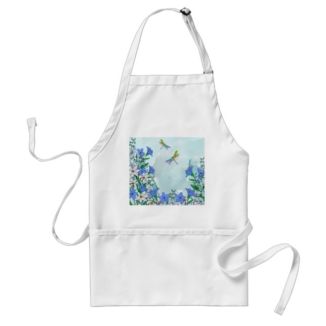 Blaue Blumen und Libellen Schürze (Vorne)
