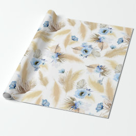 Blaue Blumen und Pampas Grass Elegant Geschenkpapier