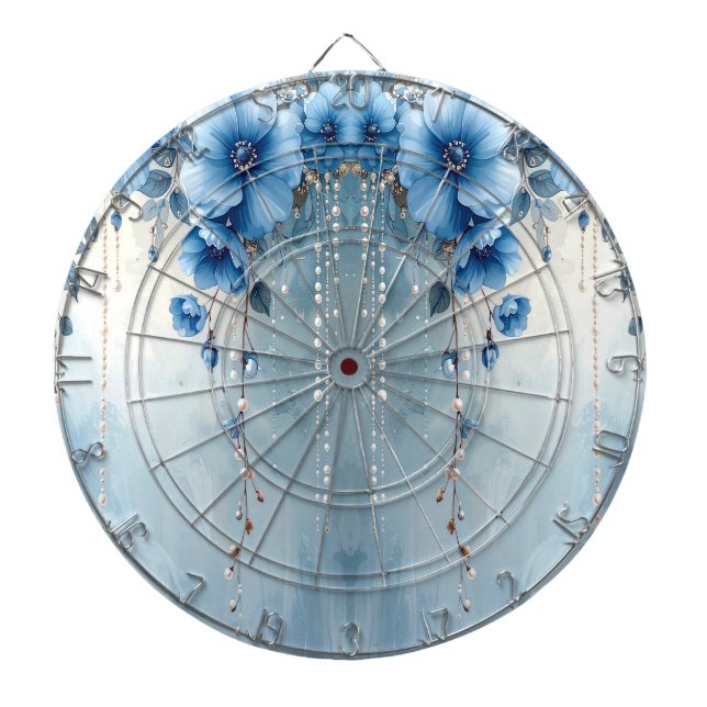 Blaue Blumen und Perlen Dartboard Dartscheibe (vorne)