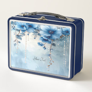 Blaue Blumen und Perlen Lunchbox