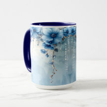 Blaue Blumen und Perlen Tasse