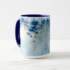 Blaue Blumen und Perlen Tasse