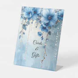Blaue Blumen und Perlen-Tischschilder Sockelschild
