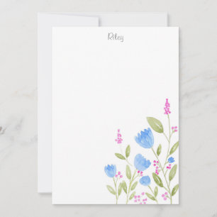 "Blaue Blumen und rosa Berries" Wasserfarbe Mitteilungskarte
