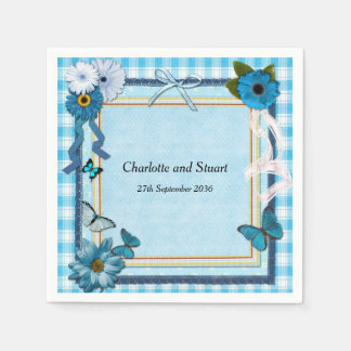 Blaue Blumen und Schmetterlinge Serviette