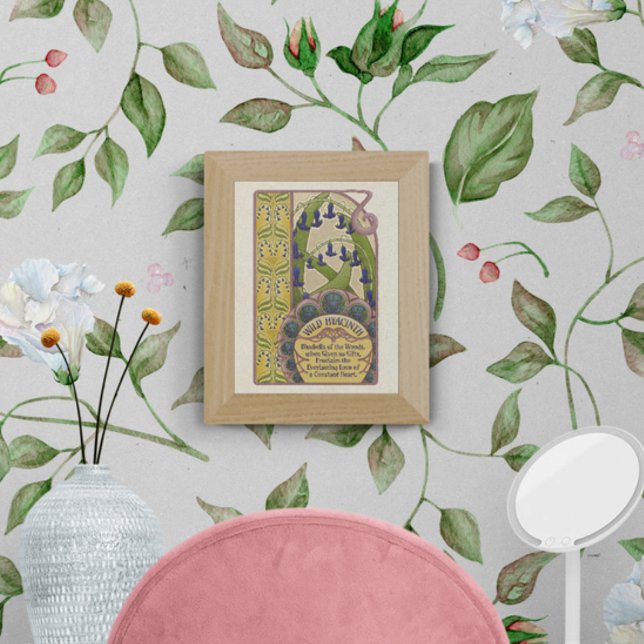 Blaue Blumen Vintag Jugendstil Poster (Blue Bells, I'll Love You Forever Vintage Style Poster: 8"x10" Fits Beautifully into any Small Space)