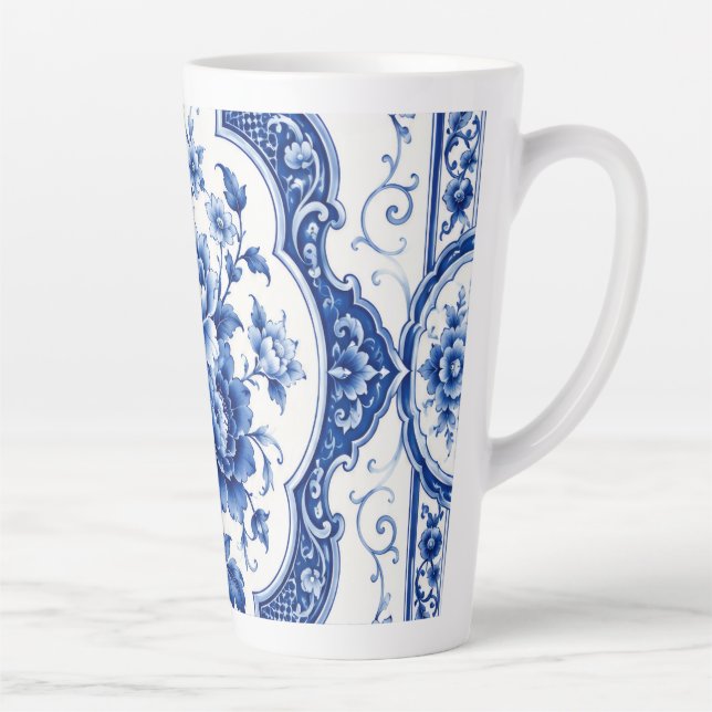 Blaue Blumen-Vintage-Lattemug Milchtasse (Rechts)