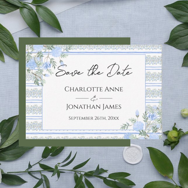 Blaue Blumen Vintage Romantisch  Save The Date (Von Creator hochgeladen)
