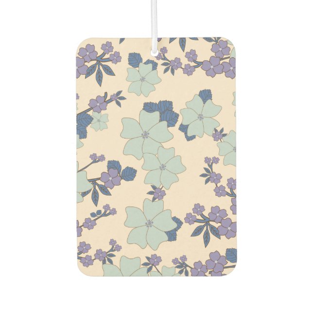 Blaue Blumen, violette Blumen, Blumenmuster Autolufterfrischer (Vorderseite)