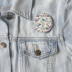 Blaue Blumen, violette Blumen, Blumenmuster Button