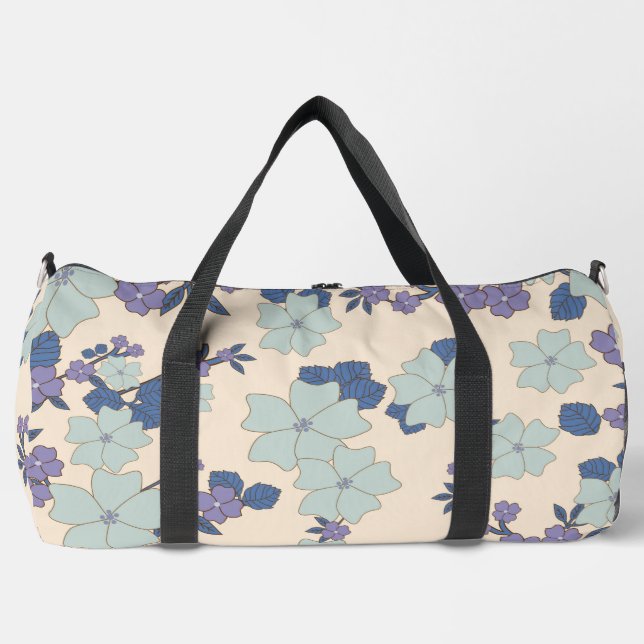 Blaue Blumen, violette Blumen, Blumenmuster Duffle Bag (Vorderseite)
