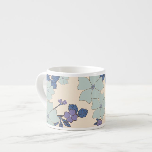 Blaue Blumen, violette Blumen, Blumenmuster Espressotasse (Vorderseite Links)