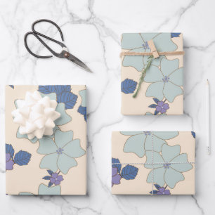 Blaue Blumen, violette Blumen, Blumenmuster Geschenkpapier Set