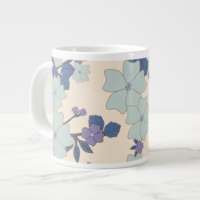 Blaue Blumen, violette Blumen, Blumenmuster Jumbo-Tasse (Vorderseite Links)