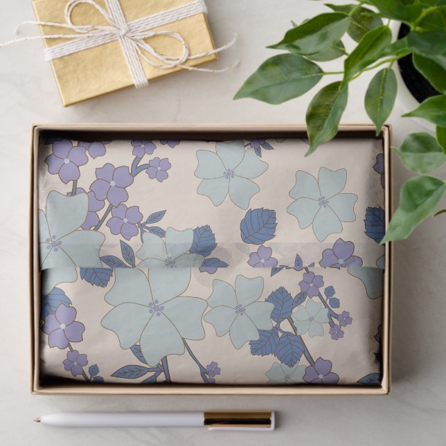 Blaue Blumen, violette Blumen, Blumenmuster Seidenpapier (Geschenk)